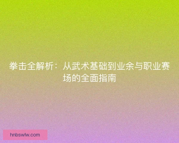 拳击全解析:从武术基础到业余与职业赛场的全面指南 拳击全解析:从武术基础到业余与职业赛场的全面指南